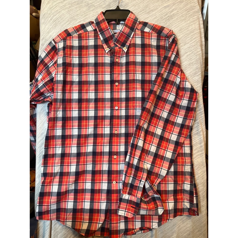Southern Tide Mens Large Classic Fit Plaid Button Down Shirt‎ Red Navy White L